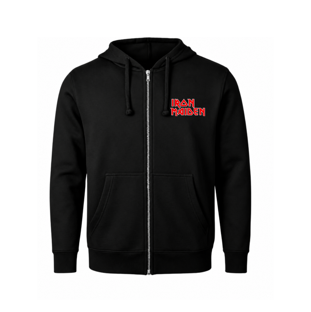 Polerón con Cierre Iron Maiden – Classic Logo Bordado/Estampado en Pecho (Negro)