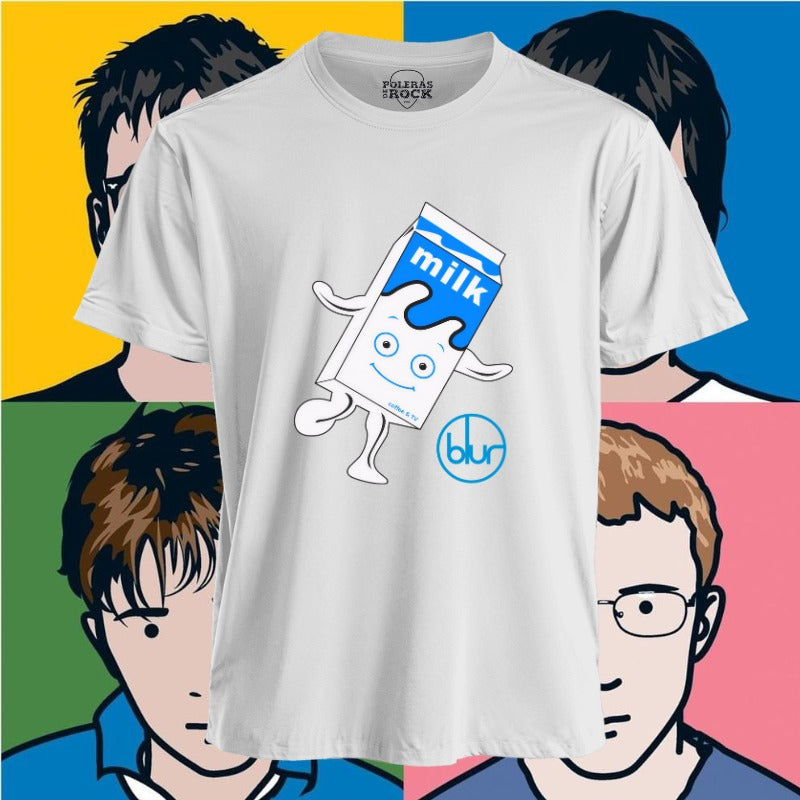 Polera blanca de Blur, diseño Coffee & TV (Milk)