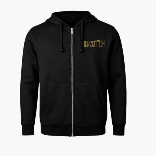 Poleron Led Zeppelin con cierre y capucha estampado por ambos lados,