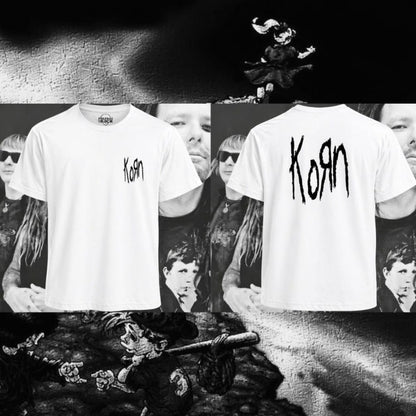 Polera blanca de Korn con doble estampado
