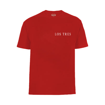 Polera roja de Los Tres con logo en el pecho