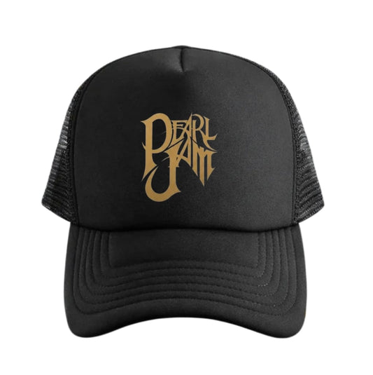 Jockey trucker negro de Pearl Jam, logo dorado