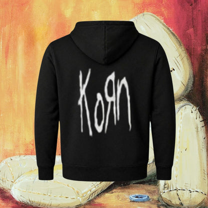 Poleron Korn con cierre y capucha estampado por ambos lados