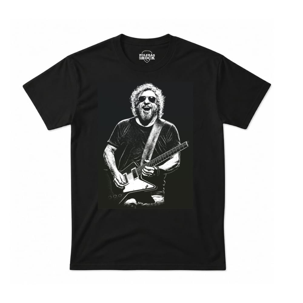 Polera negra de Sammy Hagar, guitarra en vivo vintage