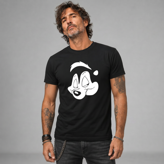 Modelo con la polera de Slash Pepe Le Pew de Poleras de Rock