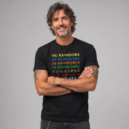 Modelo con la polera de Radiohead In Rainbows de Poleras de Rock