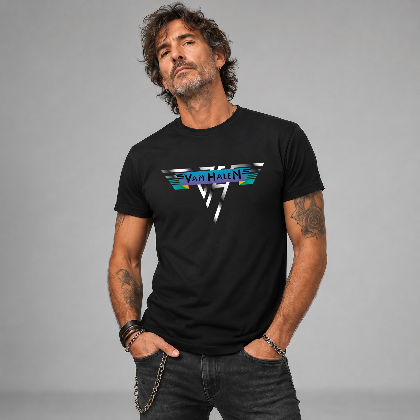 Modelo con la polera de Van Halen de Poleras de Rock