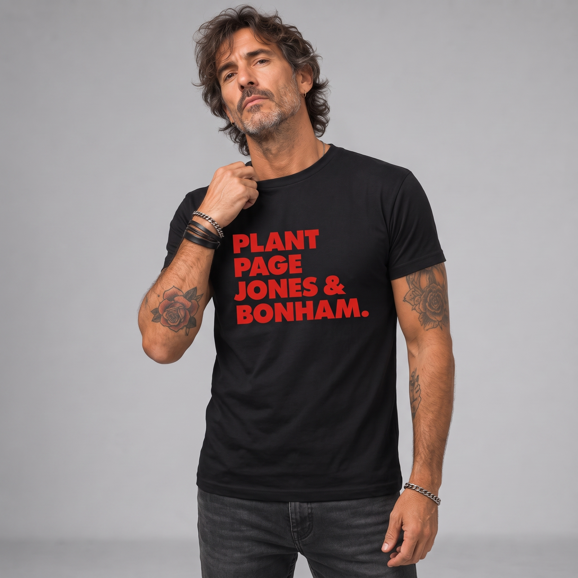 Modelo con la polera de Led Zeppelin Nombres de Poleras de Rock