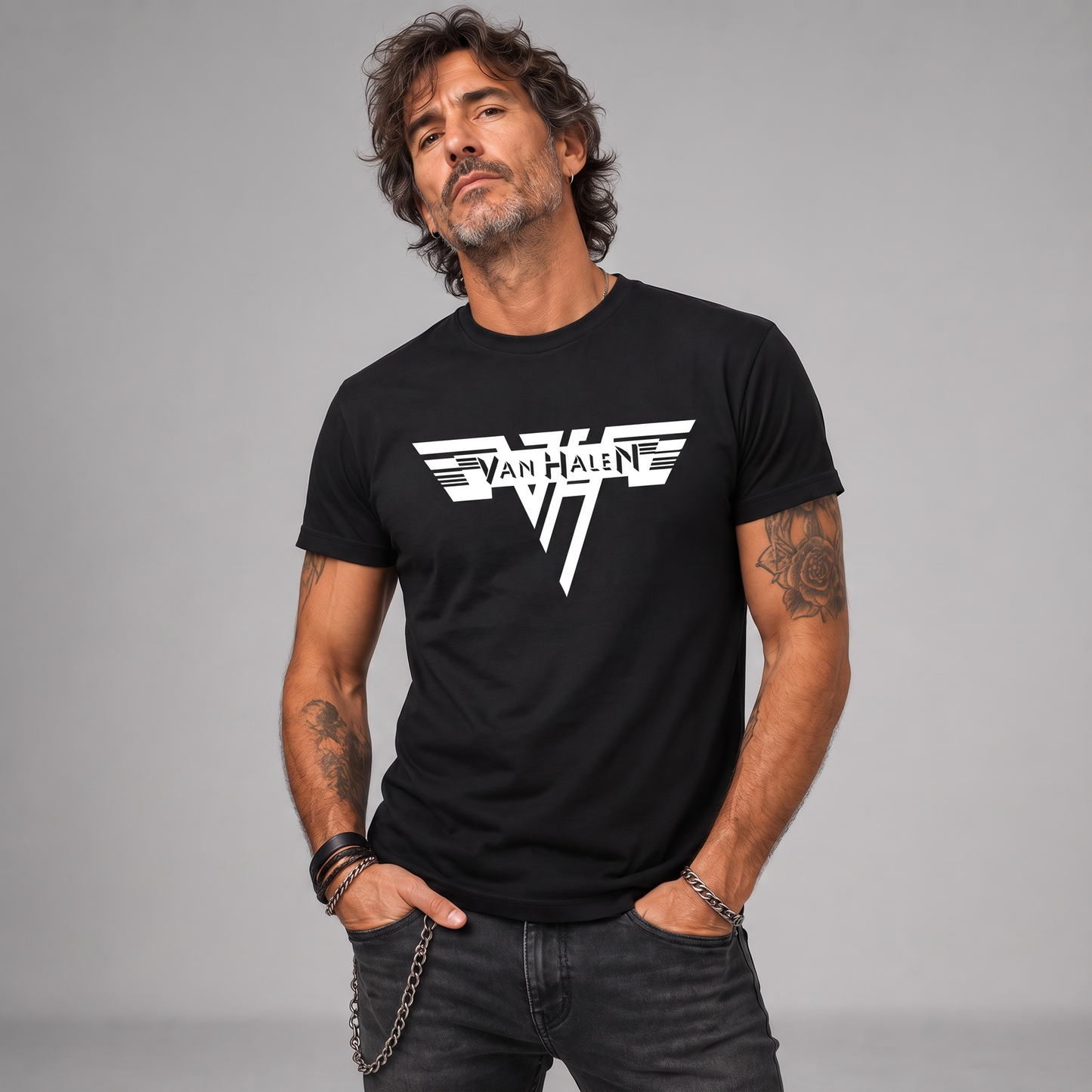 Modelo con la polera de Van Halen de Poleras de Rock
