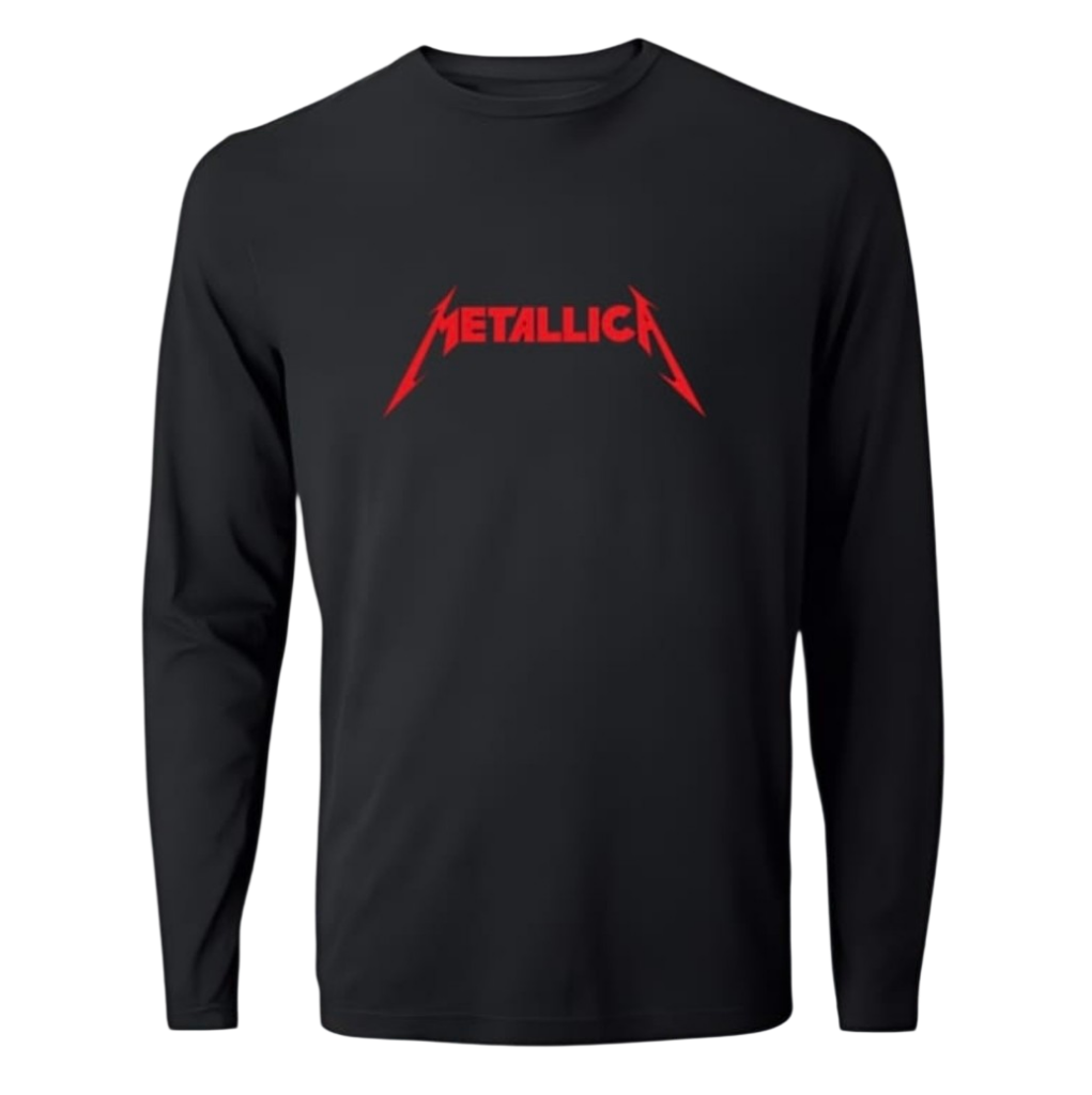 Polera ML Negra Metallica Logo Rojo