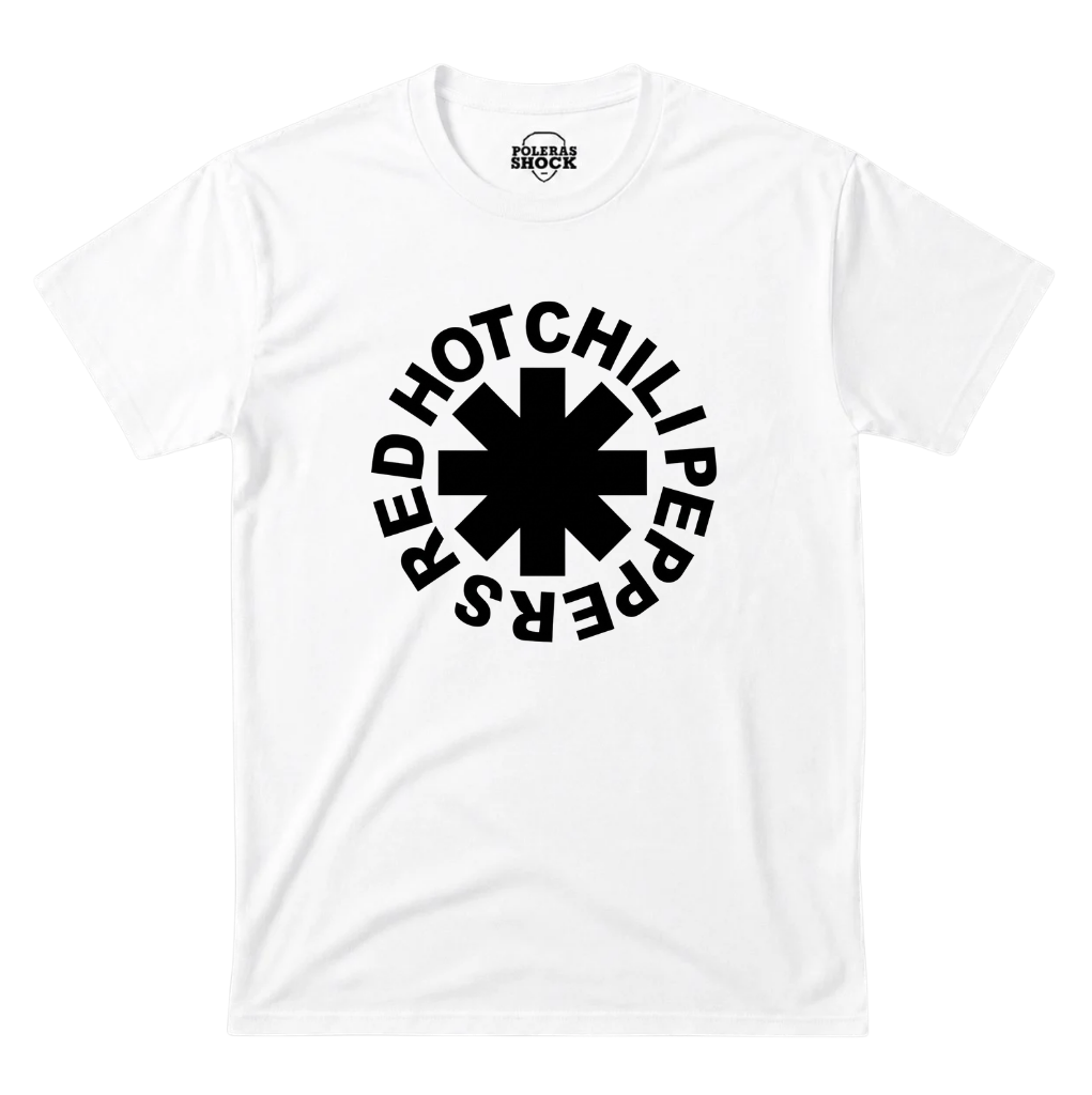 Polera MC Blanca Red Hot Chili Peppers Logo Negro