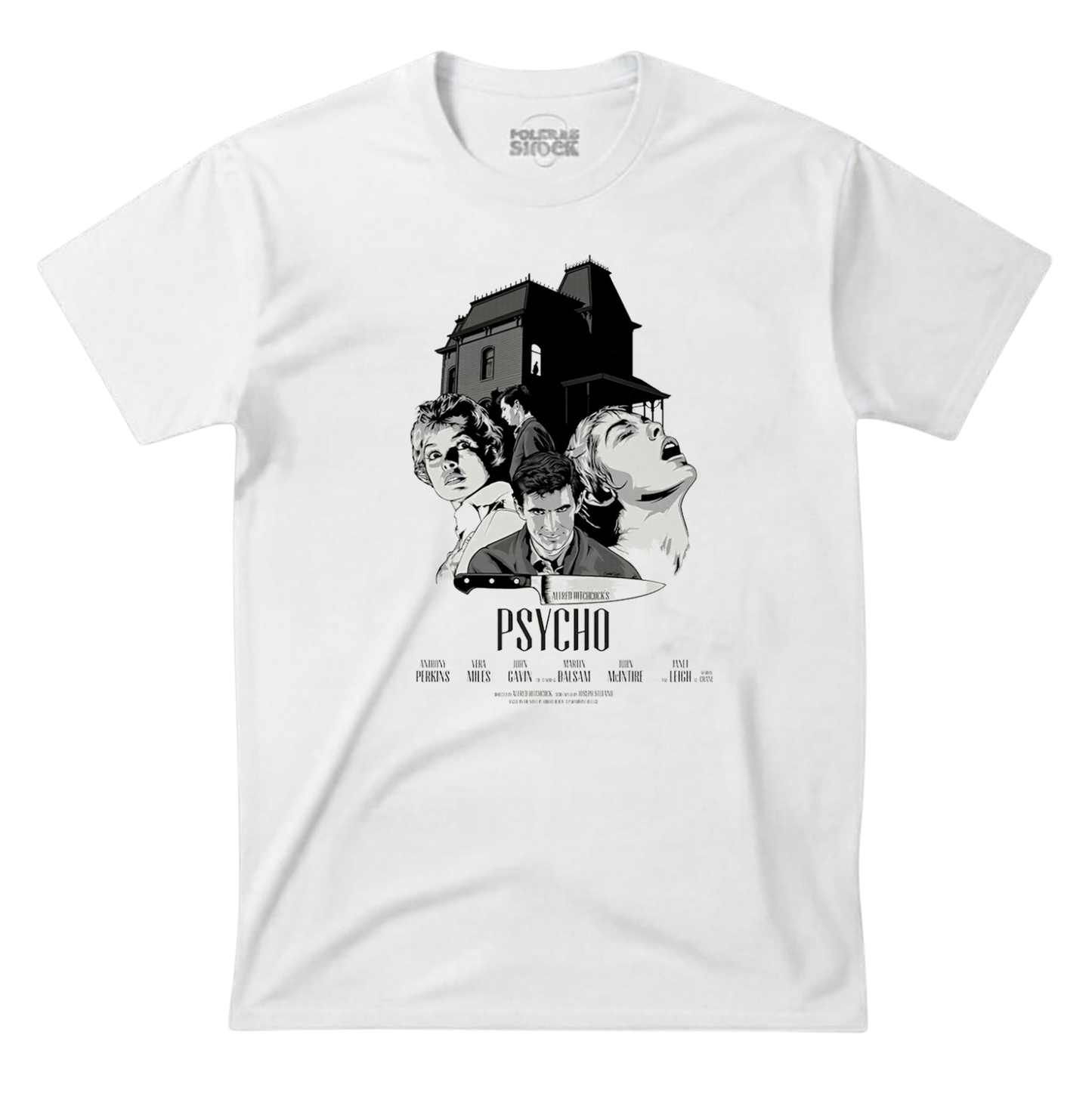 Polera Psycho Psicosis Alfred Hitchcock – Norman Bates Terror Clásico Blanca