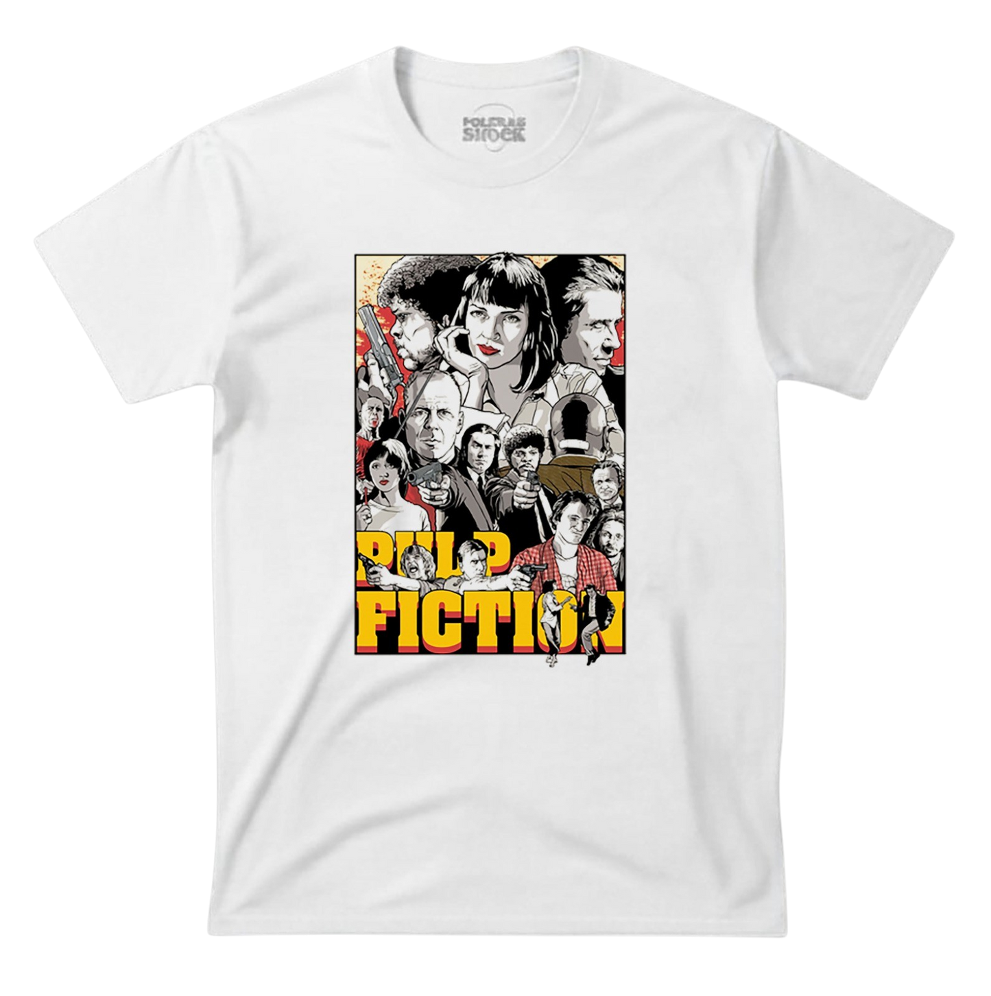 Polera Pulp Fiction Quentin Tarantino – Mia Wallace y Cast Cine de Culto Blanca