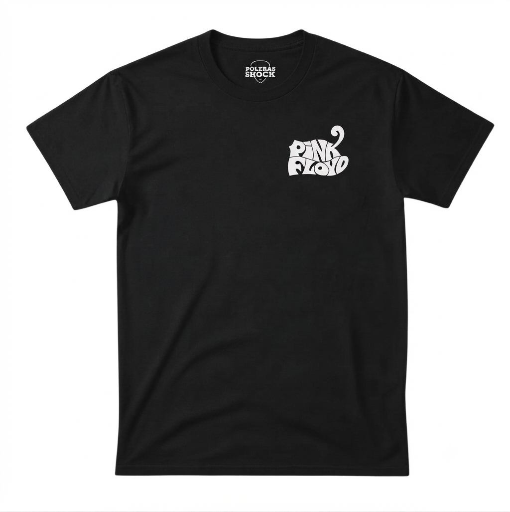Polera MC Negra Pink Floyd Logo Pecho Blanco