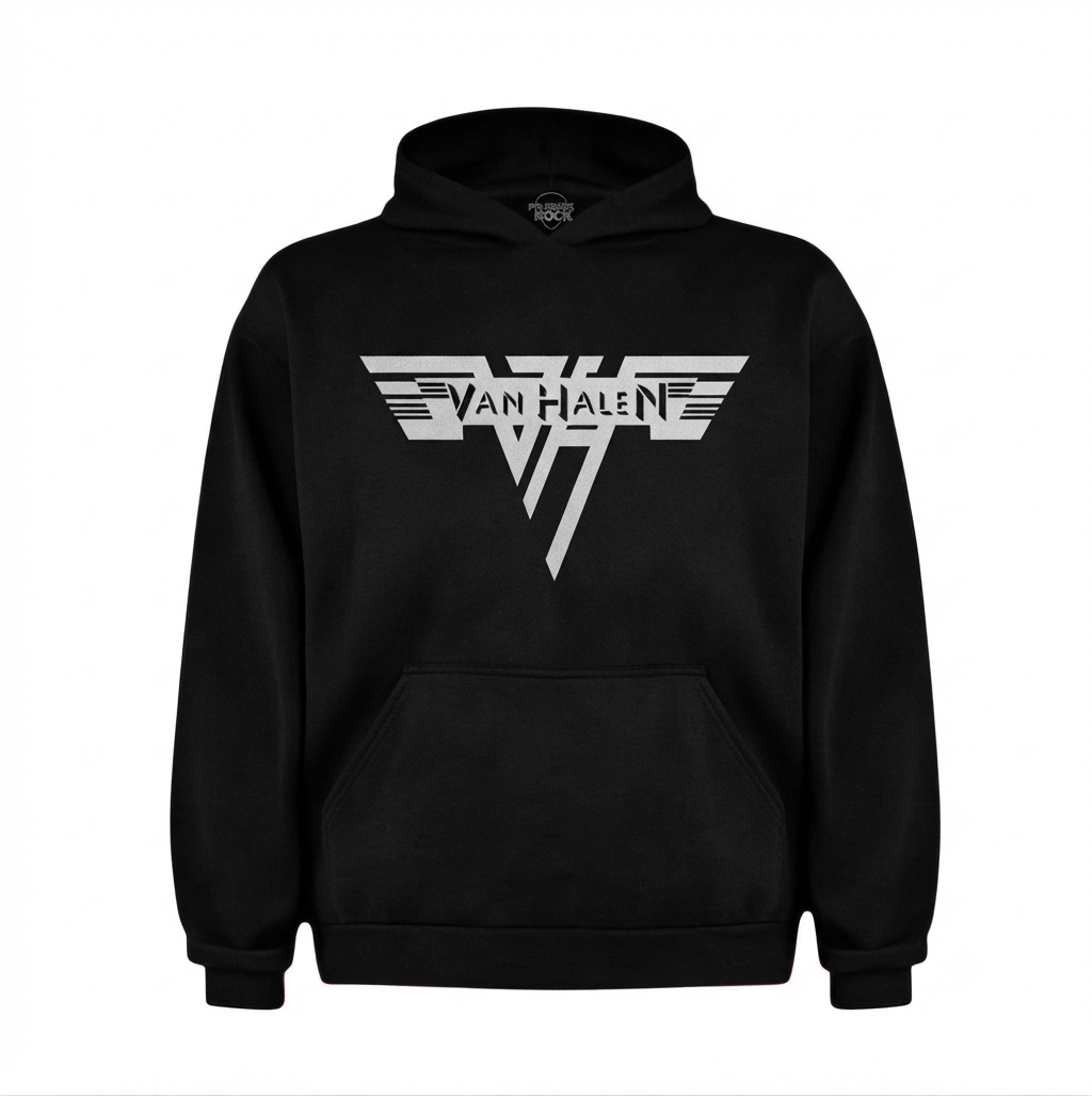 Poleron Canguro y Capucha Negro Van Halen Logo Clásico