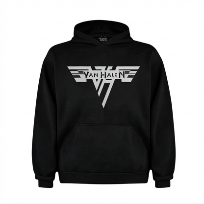 Poleron Canguro y Capucha Negro Van Halen Logo Clásico