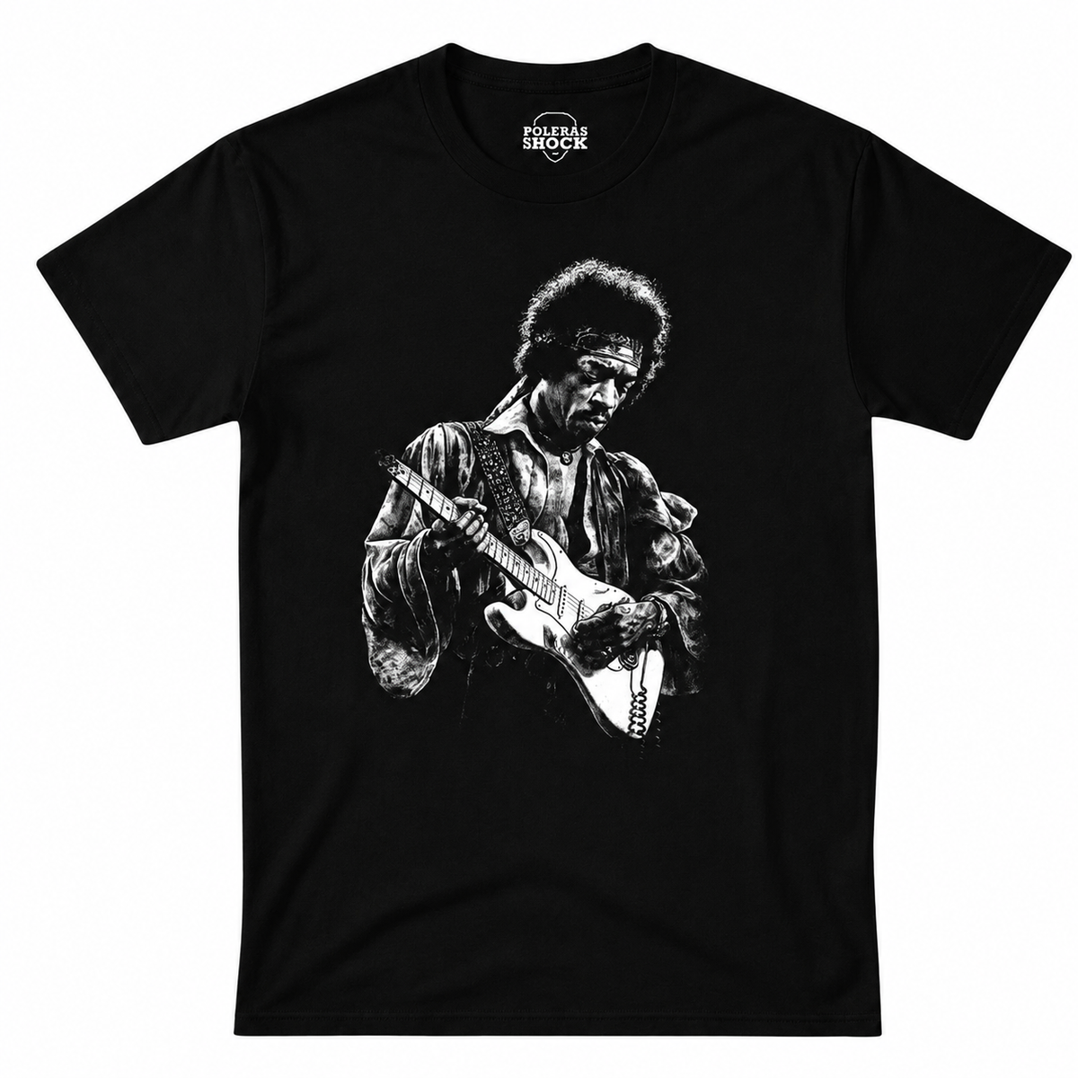 Polera MC Negra Jimi Hendrix Guitarra Vintage