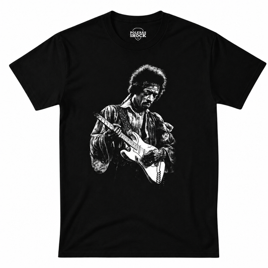 Polera MC Negra Jimi Hendrix Guitarra Vintage
