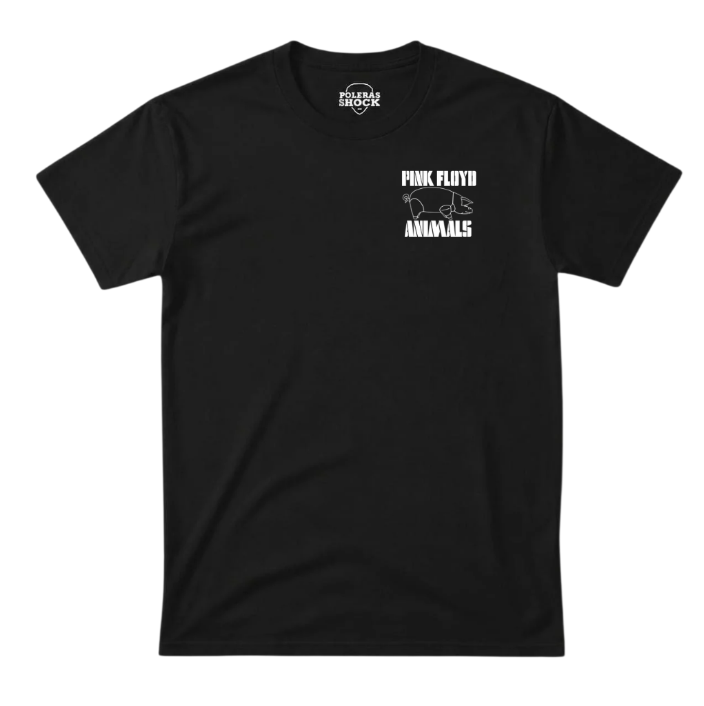 Polera MC Negra Pink Floyd Animals Logo Pecho