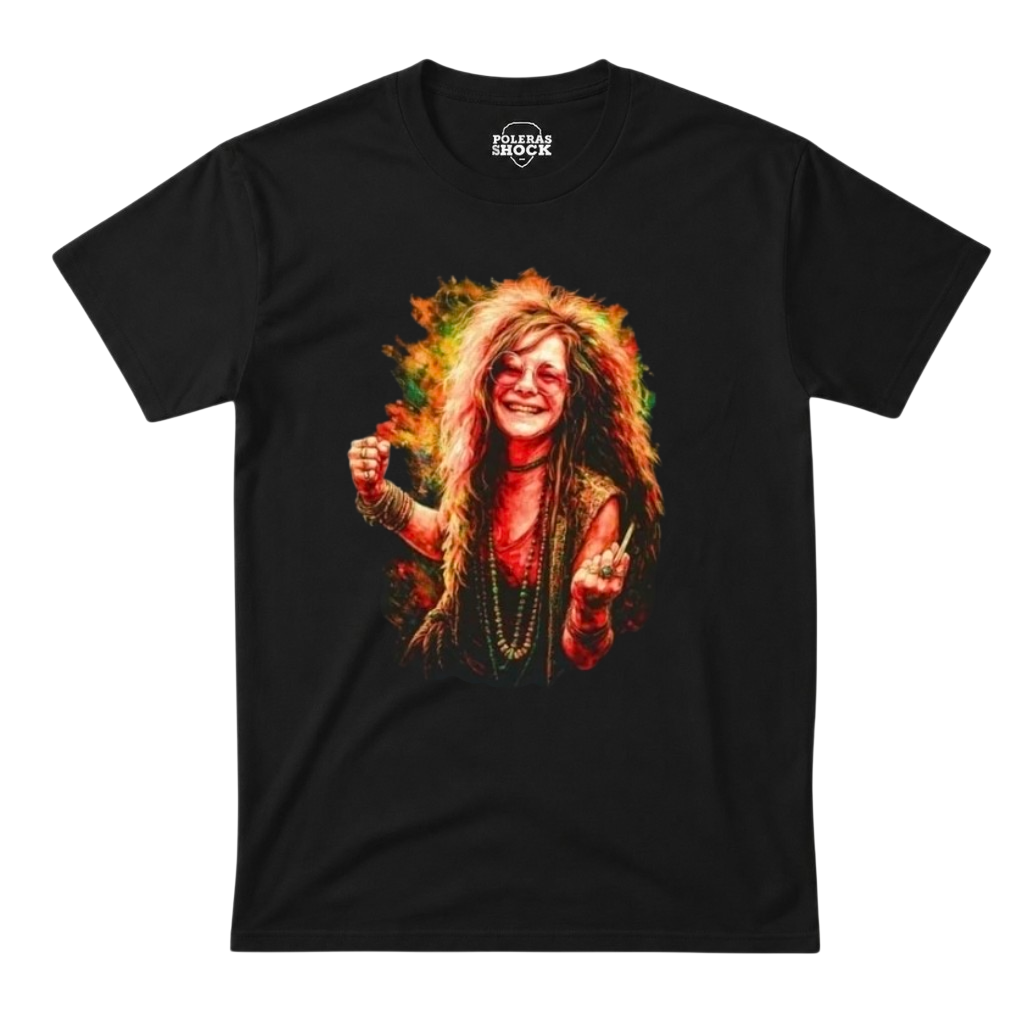 Polera MC Negra Janis Joplin Psychedelic
